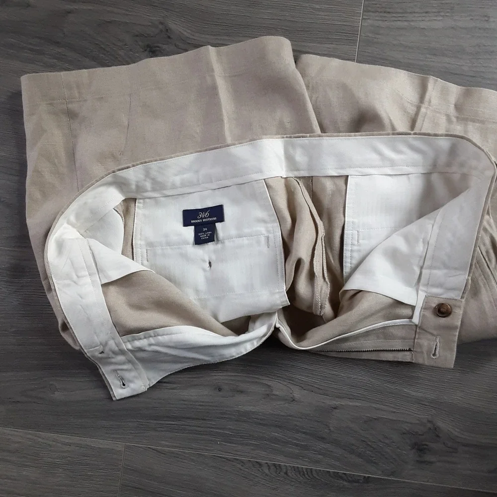 Brooks Brothers 346 Mens 34 Linen Pleated Shorts Beige Oatmeal Classic